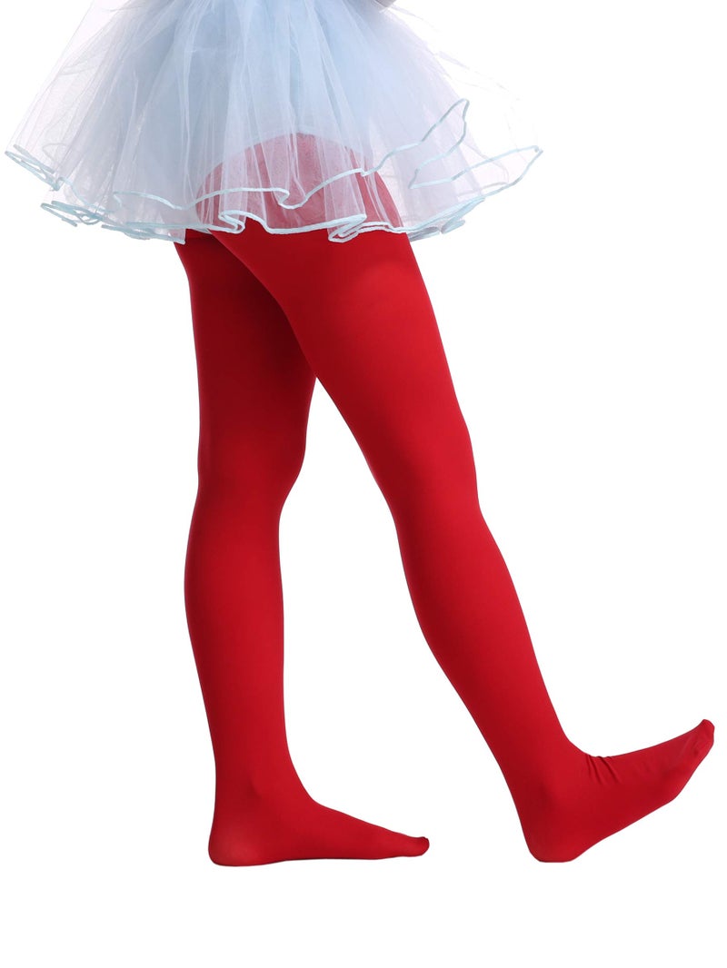 EVERSWE Girls Semi Opaque Footed Tights, Microfiber Tights (8-10, Red) - Image 2
